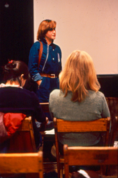 An artist presentation by VALIE Export at Hallwalls, 1981.