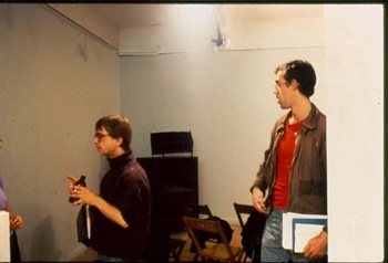 Gary Indiana (left) and David Wojnarowicz (right) after a reading at Hallwalls, 1983.