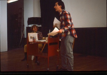Erica Beckman (left) and Mike Kelley (right) at Hallwalls, 1983.
